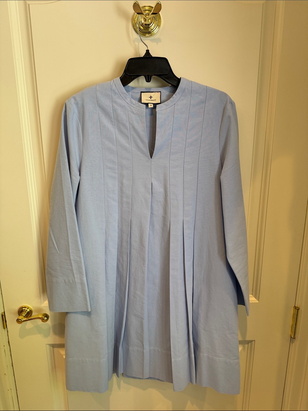 Tuckenuck Light Blue Women’s Long-Sleeve Pleated Swing Dress